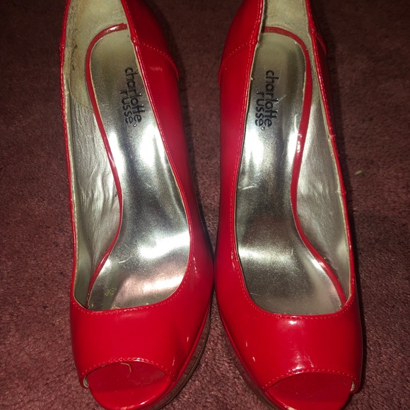 Red Peep-Toe Heels - Picture 2 of 2
